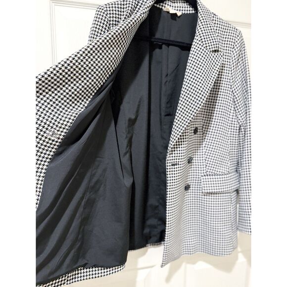 Marled Black White Houndstooth Blazer Double Breasted Pockets Career Classic M - Picture 5 of 12